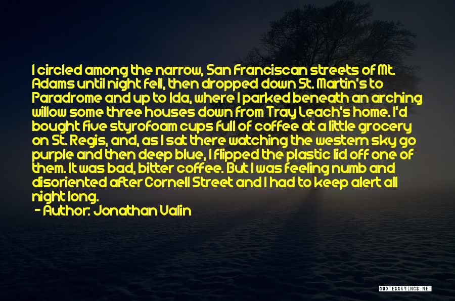 Jonathan Valin Quotes: I Circled Among The Narrow, San Franciscan Streets Of Mt. Adams Until Night Fell, Then Dropped Down St. Martin's To