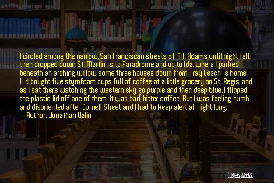 Jonathan Valin Quotes: I Circled Among The Narrow, San Franciscan Streets Of Mt. Adams Until Night Fell, Then Dropped Down St. Martin's To