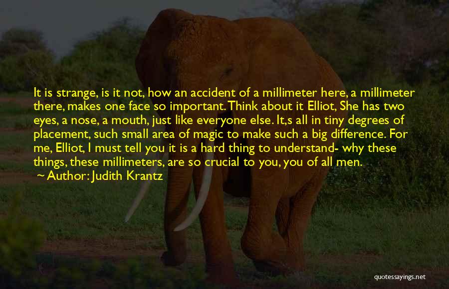 Judith Krantz Quotes: It Is Strange, Is It Not, How An Accident Of A Millimeter Here, A Millimeter There, Makes One Face So