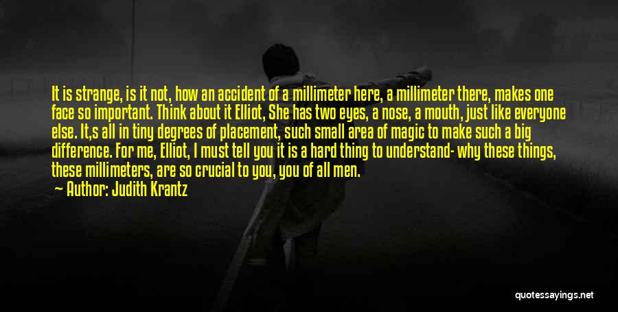 Judith Krantz Quotes: It Is Strange, Is It Not, How An Accident Of A Millimeter Here, A Millimeter There, Makes One Face So