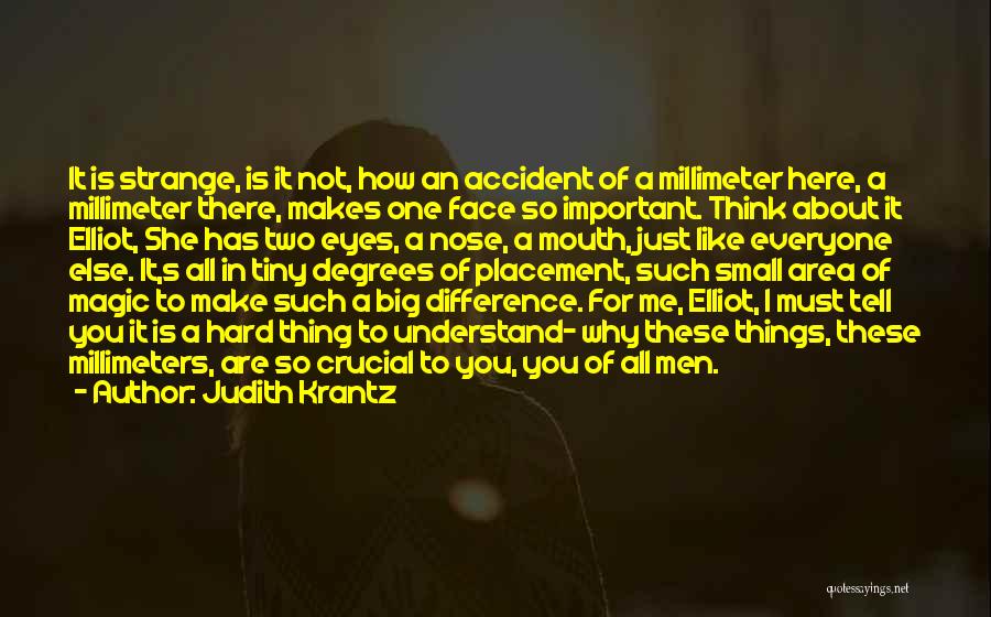 Judith Krantz Quotes: It Is Strange, Is It Not, How An Accident Of A Millimeter Here, A Millimeter There, Makes One Face So