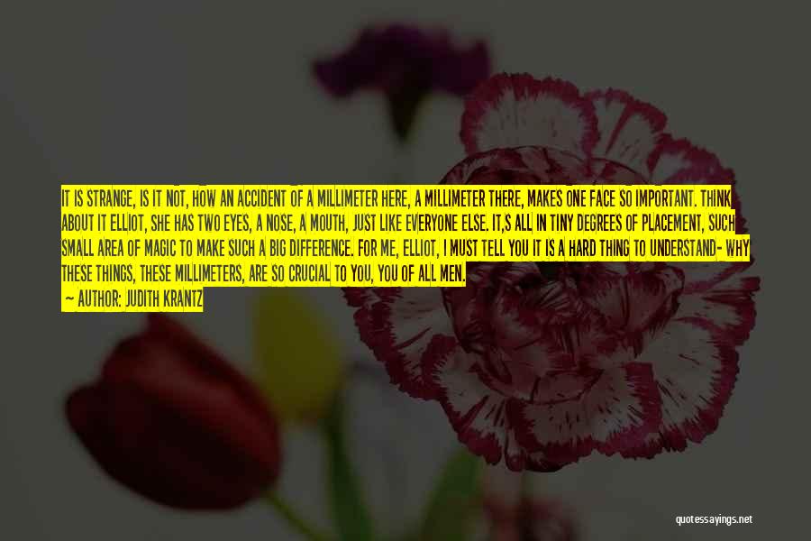 Judith Krantz Quotes: It Is Strange, Is It Not, How An Accident Of A Millimeter Here, A Millimeter There, Makes One Face So