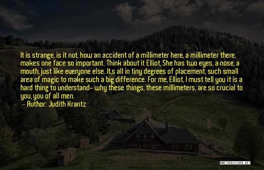 Judith Krantz Quotes: It Is Strange, Is It Not, How An Accident Of A Millimeter Here, A Millimeter There, Makes One Face So