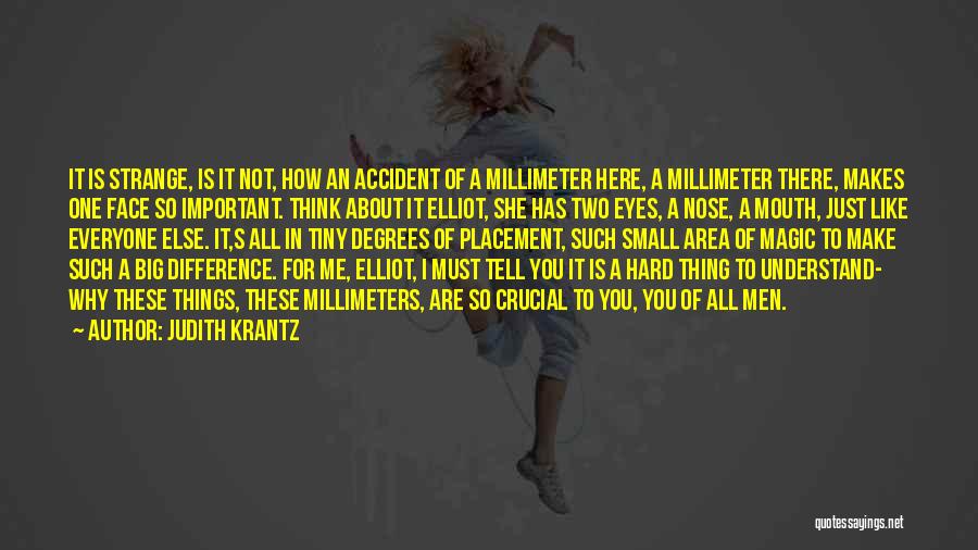 Judith Krantz Quotes: It Is Strange, Is It Not, How An Accident Of A Millimeter Here, A Millimeter There, Makes One Face So