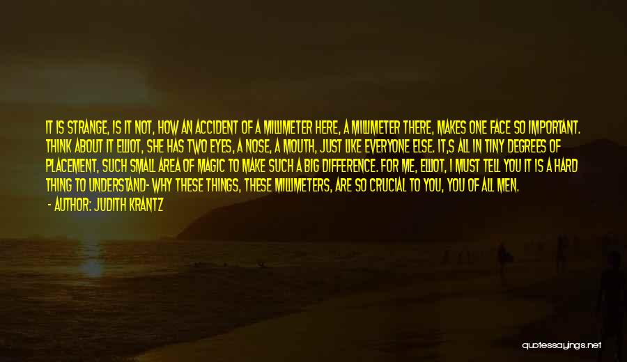 Judith Krantz Quotes: It Is Strange, Is It Not, How An Accident Of A Millimeter Here, A Millimeter There, Makes One Face So