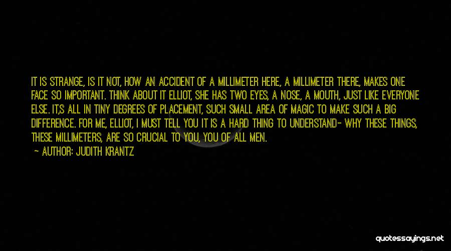 Judith Krantz Quotes: It Is Strange, Is It Not, How An Accident Of A Millimeter Here, A Millimeter There, Makes One Face So