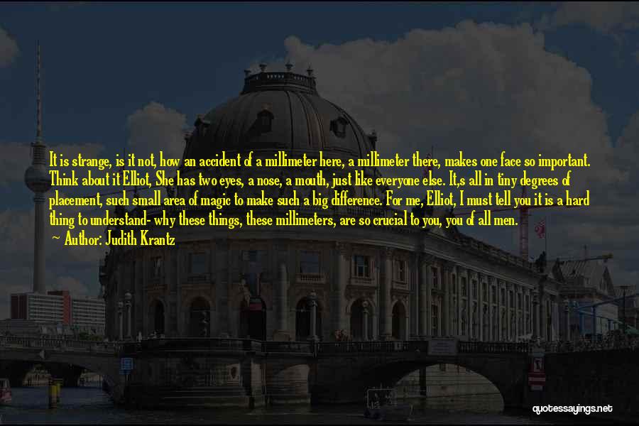 Judith Krantz Quotes: It Is Strange, Is It Not, How An Accident Of A Millimeter Here, A Millimeter There, Makes One Face So