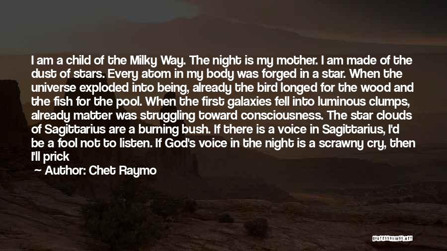 Chet Raymo Quotes: I Am A Child Of The Milky Way. The Night Is My Mother. I Am Made Of The Dust Of