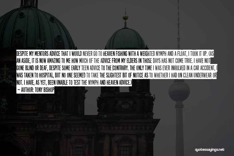 Tony Bishop Quotes: Despite My Mentors Advice That I Would Never Go To Heaven Fishing With A Weighted Nymph And A Float, I