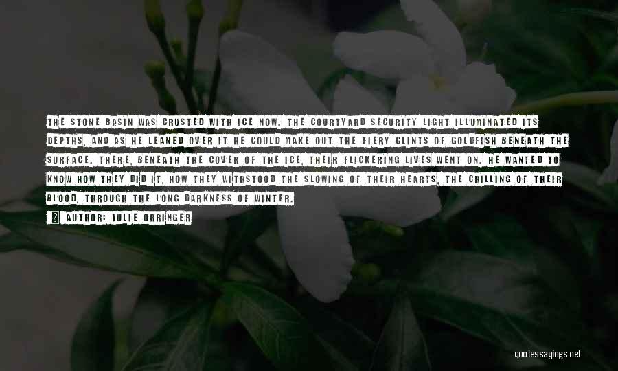 Julie Orringer Quotes: The Stone Basin Was Crusted With Ice Now. The Courtyard Security Light Illuminated Its Depths, And As He Leaned Over