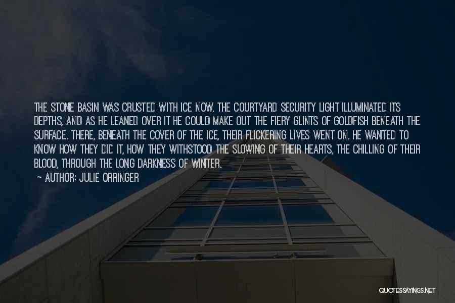 Julie Orringer Quotes: The Stone Basin Was Crusted With Ice Now. The Courtyard Security Light Illuminated Its Depths, And As He Leaned Over