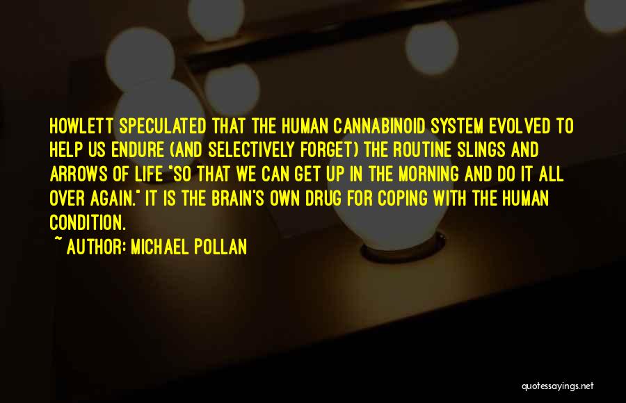 Michael Pollan Quotes: Howlett Speculated That The Human Cannabinoid System Evolved To Help Us Endure (and Selectively Forget) The Routine Slings And Arrows