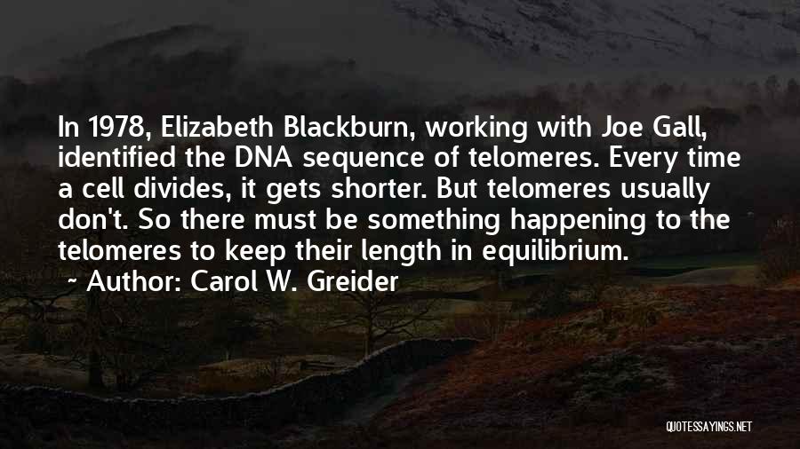 Carol W. Greider Quotes: In 1978, Elizabeth Blackburn, Working With Joe Gall, Identified The Dna Sequence Of Telomeres. Every Time A Cell Divides, It