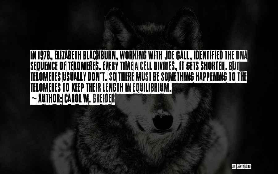 Carol W. Greider Quotes: In 1978, Elizabeth Blackburn, Working With Joe Gall, Identified The Dna Sequence Of Telomeres. Every Time A Cell Divides, It