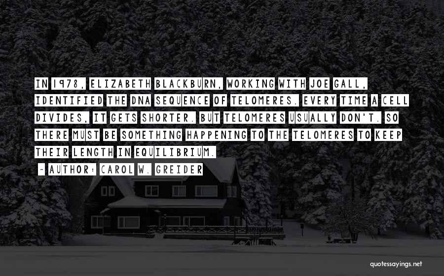 Carol W. Greider Quotes: In 1978, Elizabeth Blackburn, Working With Joe Gall, Identified The Dna Sequence Of Telomeres. Every Time A Cell Divides, It