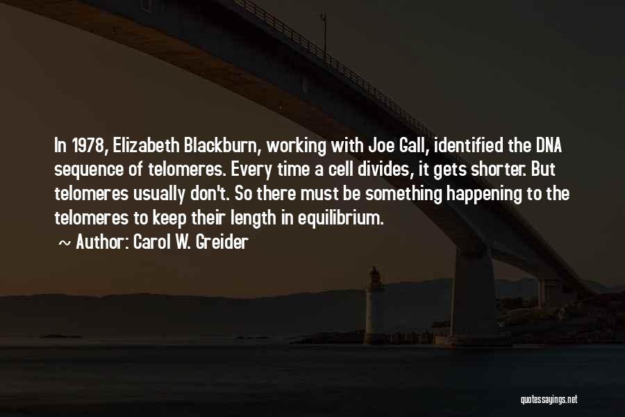 Carol W. Greider Quotes: In 1978, Elizabeth Blackburn, Working With Joe Gall, Identified The Dna Sequence Of Telomeres. Every Time A Cell Divides, It