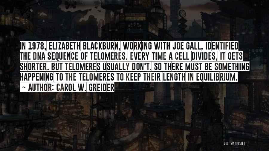 Carol W. Greider Quotes: In 1978, Elizabeth Blackburn, Working With Joe Gall, Identified The Dna Sequence Of Telomeres. Every Time A Cell Divides, It