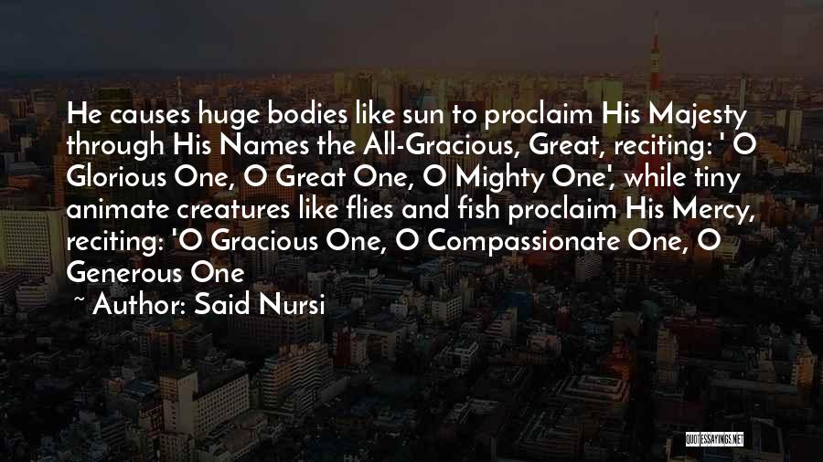 Said Nursi Quotes: He Causes Huge Bodies Like Sun To Proclaim His Majesty Through His Names The All-gracious, Great, Reciting: ' O Glorious