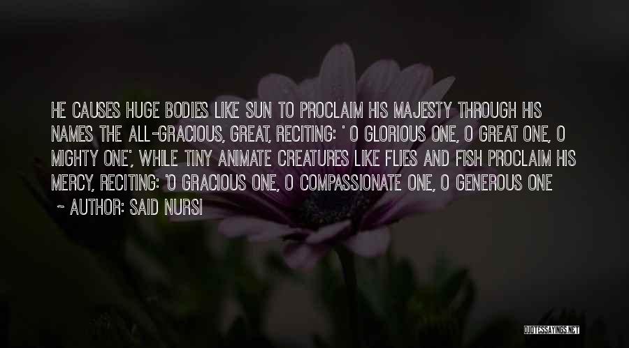 Said Nursi Quotes: He Causes Huge Bodies Like Sun To Proclaim His Majesty Through His Names The All-gracious, Great, Reciting: ' O Glorious