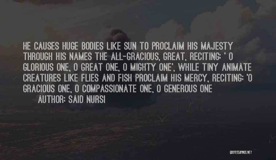 Said Nursi Quotes: He Causes Huge Bodies Like Sun To Proclaim His Majesty Through His Names The All-gracious, Great, Reciting: ' O Glorious