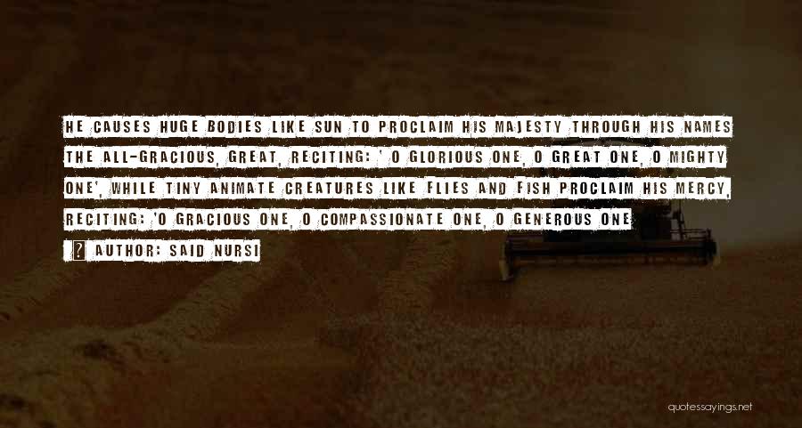 Said Nursi Quotes: He Causes Huge Bodies Like Sun To Proclaim His Majesty Through His Names The All-gracious, Great, Reciting: ' O Glorious