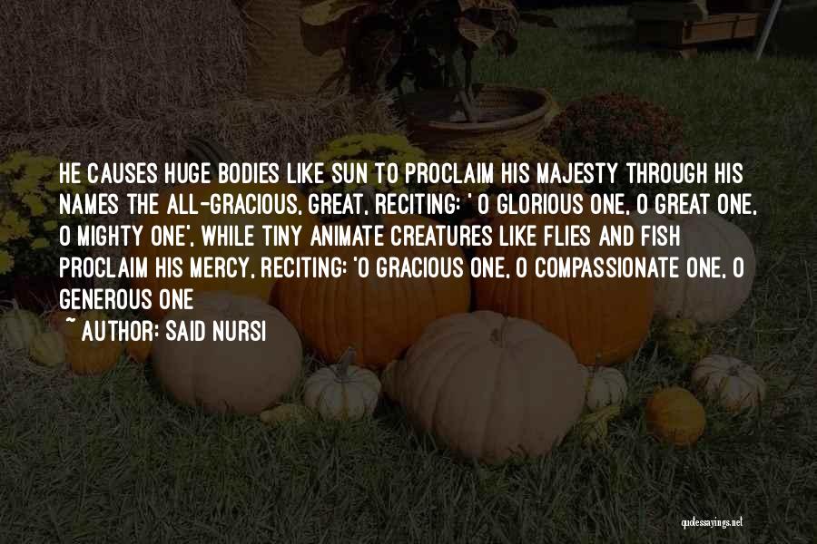 Said Nursi Quotes: He Causes Huge Bodies Like Sun To Proclaim His Majesty Through His Names The All-gracious, Great, Reciting: ' O Glorious