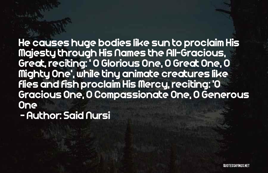 Said Nursi Quotes: He Causes Huge Bodies Like Sun To Proclaim His Majesty Through His Names The All-gracious, Great, Reciting: ' O Glorious