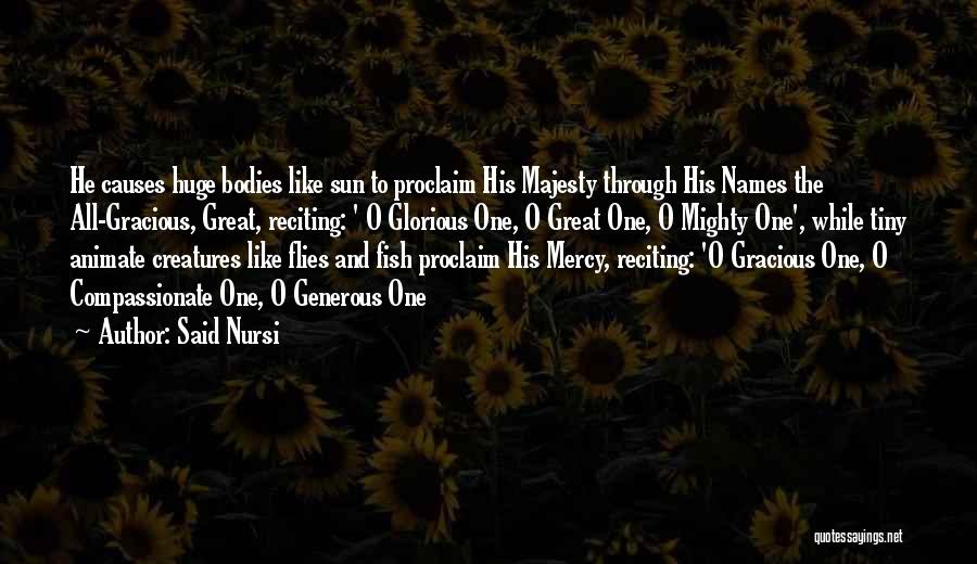 Said Nursi Quotes: He Causes Huge Bodies Like Sun To Proclaim His Majesty Through His Names The All-gracious, Great, Reciting: ' O Glorious