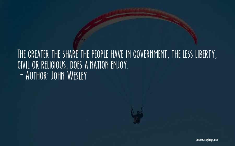 John Wesley Quotes: The Greater The Share The People Have In Government, The Less Liberty, Civil Or Religious, Does A Nation Enjoy.