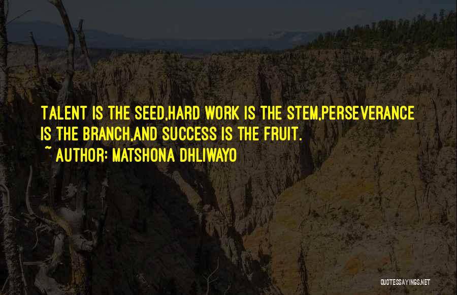 Matshona Dhliwayo Quotes: Talent Is The Seed,hard Work Is The Stem,perseverance Is The Branch,and Success Is The Fruit.