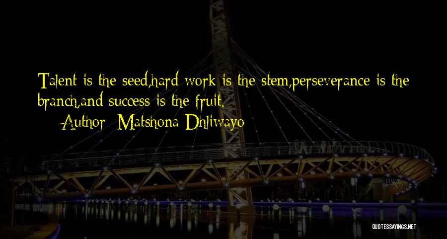 Matshona Dhliwayo Quotes: Talent Is The Seed,hard Work Is The Stem,perseverance Is The Branch,and Success Is The Fruit.