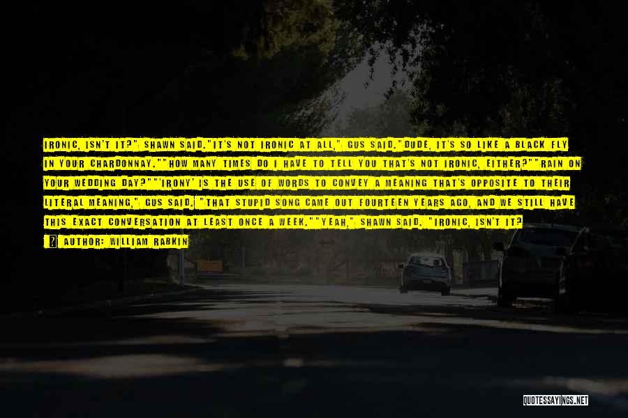 William Rabkin Quotes: Ironic, Isn't It? Shawn Said.it's Not Ironic At All, Gus Said.dude, It's So Like A Black Fly In Your Chardonnay.how