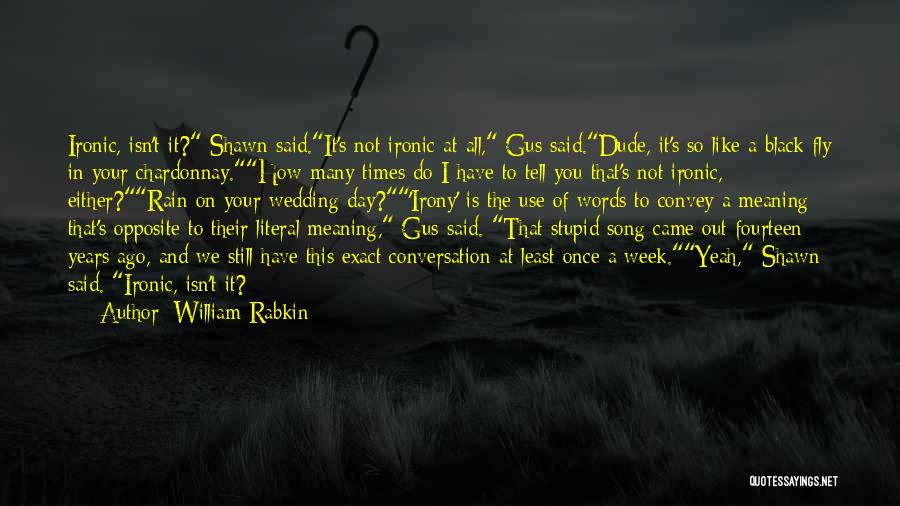 William Rabkin Quotes: Ironic, Isn't It? Shawn Said.it's Not Ironic At All, Gus Said.dude, It's So Like A Black Fly In Your Chardonnay.how