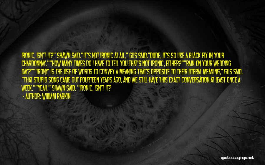 William Rabkin Quotes: Ironic, Isn't It? Shawn Said.it's Not Ironic At All, Gus Said.dude, It's So Like A Black Fly In Your Chardonnay.how