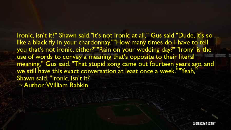 William Rabkin Quotes: Ironic, Isn't It? Shawn Said.it's Not Ironic At All, Gus Said.dude, It's So Like A Black Fly In Your Chardonnay.how