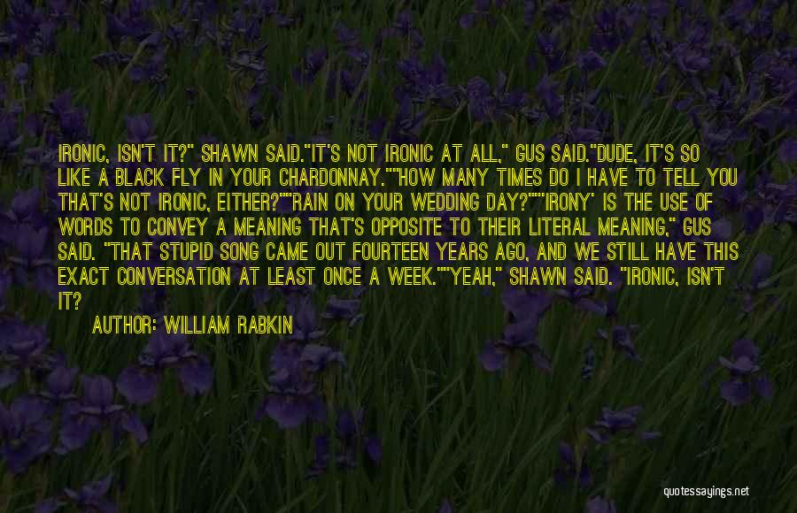 William Rabkin Quotes: Ironic, Isn't It? Shawn Said.it's Not Ironic At All, Gus Said.dude, It's So Like A Black Fly In Your Chardonnay.how