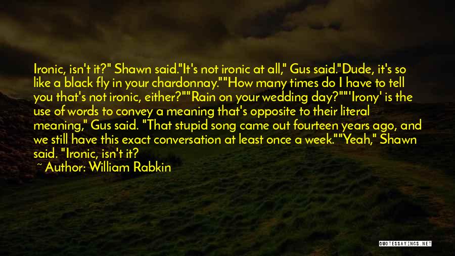 William Rabkin Quotes: Ironic, Isn't It? Shawn Said.it's Not Ironic At All, Gus Said.dude, It's So Like A Black Fly In Your Chardonnay.how