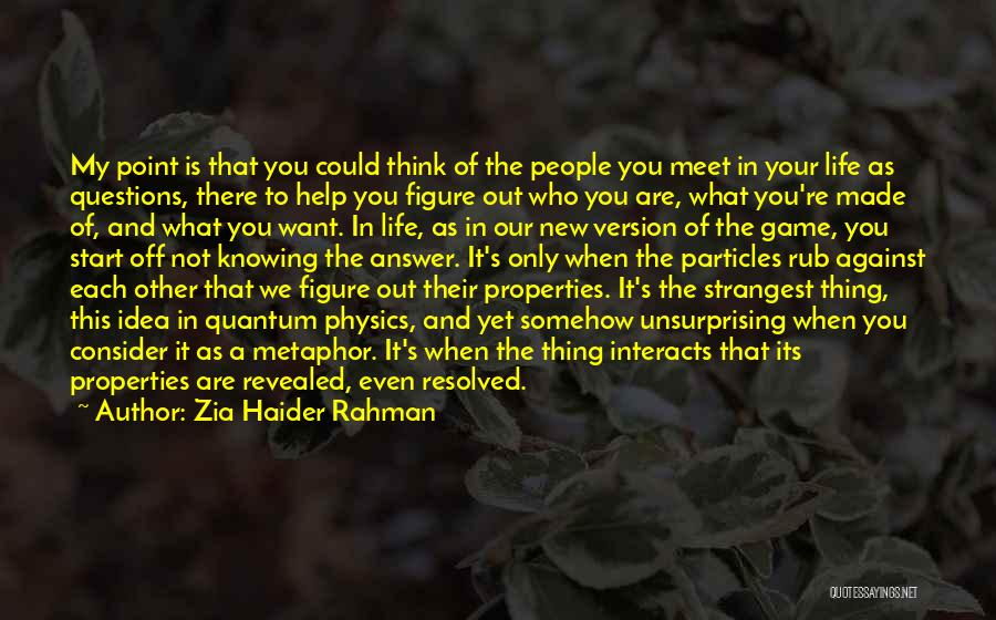 Zia Haider Rahman Quotes: My Point Is That You Could Think Of The People You Meet In Your Life As Questions, There To Help