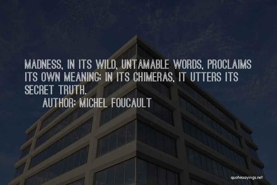 Michel Foucault Quotes: Madness, In Its Wild, Untamable Words, Proclaims Its Own Meaning; In Its Chimeras, It Utters Its Secret Truth.