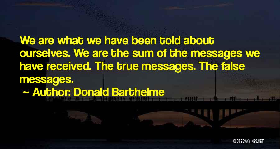 Donald Barthelme Quotes: We Are What We Have Been Told About Ourselves. We Are The Sum Of The Messages We Have Received. The