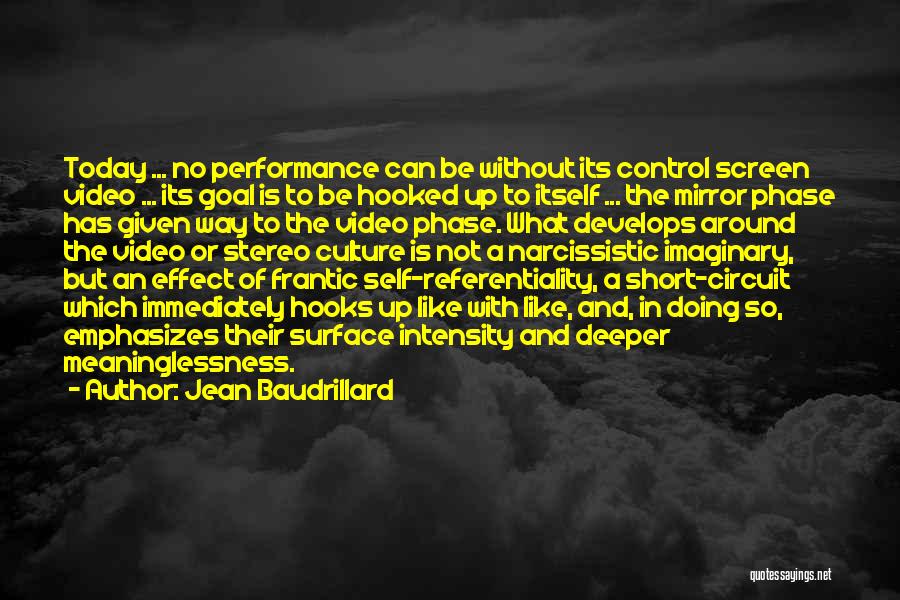 Jean Baudrillard Quotes: Today ... No Performance Can Be Without Its Control Screen Video ... Its Goal Is To Be Hooked Up To