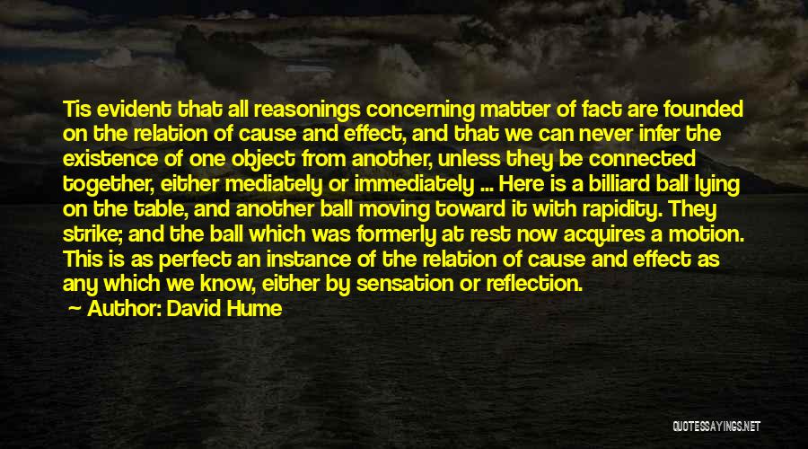 David Hume Quotes: Tis Evident That All Reasonings Concerning Matter Of Fact Are Founded On The Relation Of Cause And Effect, And That