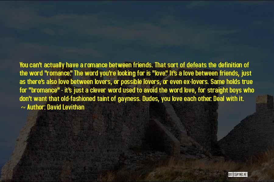 David Levithan Quotes: You Can't Actually Have A Romance Between Friends. That Sort Of Defeats The Definition Of The Word Romance. The Word