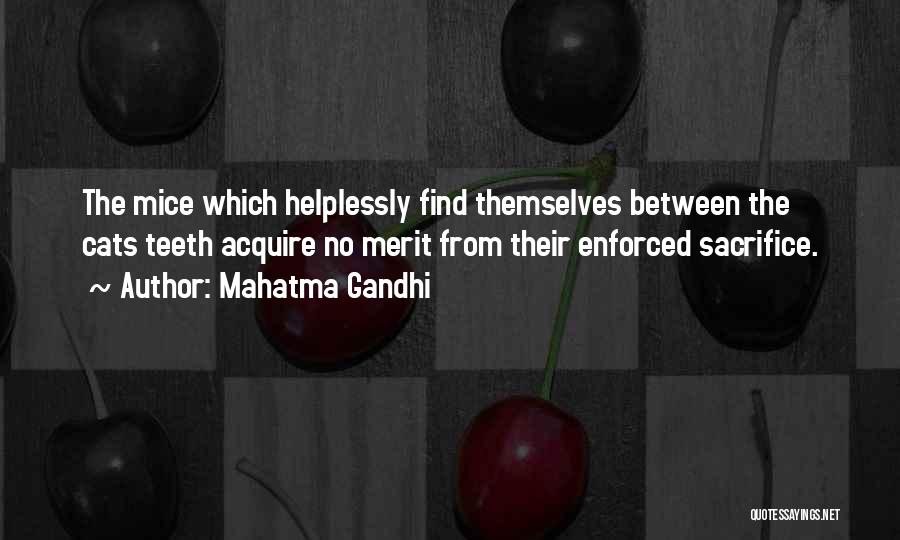 Mahatma Gandhi Quotes: The Mice Which Helplessly Find Themselves Between The Cats Teeth Acquire No Merit From Their Enforced Sacrifice.