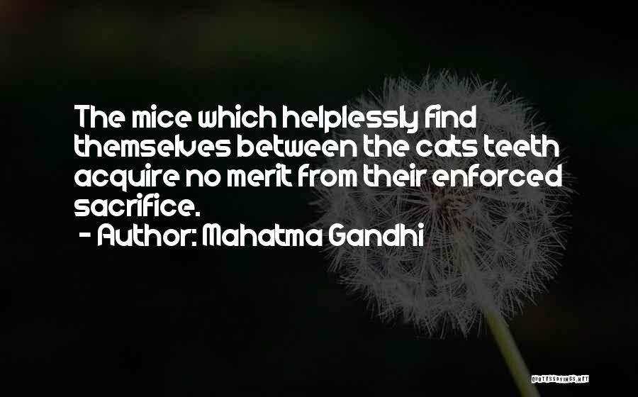 Mahatma Gandhi Quotes: The Mice Which Helplessly Find Themselves Between The Cats Teeth Acquire No Merit From Their Enforced Sacrifice.