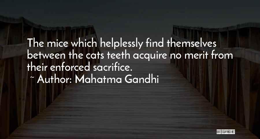 Mahatma Gandhi Quotes: The Mice Which Helplessly Find Themselves Between The Cats Teeth Acquire No Merit From Their Enforced Sacrifice.