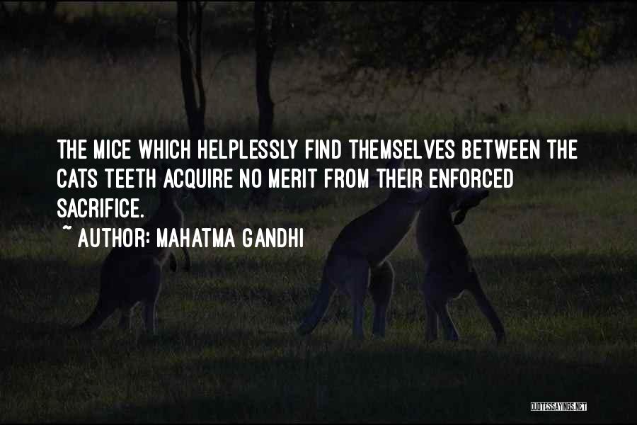 Mahatma Gandhi Quotes: The Mice Which Helplessly Find Themselves Between The Cats Teeth Acquire No Merit From Their Enforced Sacrifice.