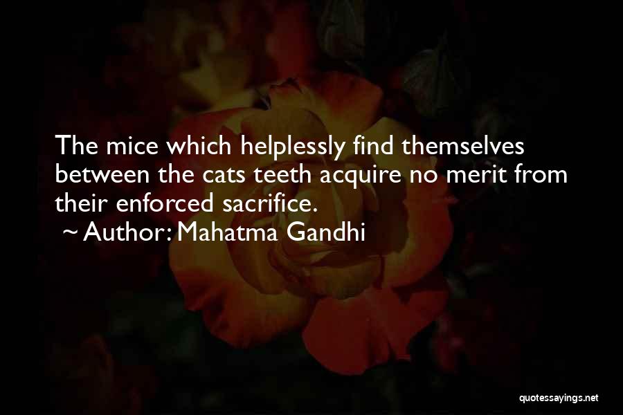 Mahatma Gandhi Quotes: The Mice Which Helplessly Find Themselves Between The Cats Teeth Acquire No Merit From Their Enforced Sacrifice.