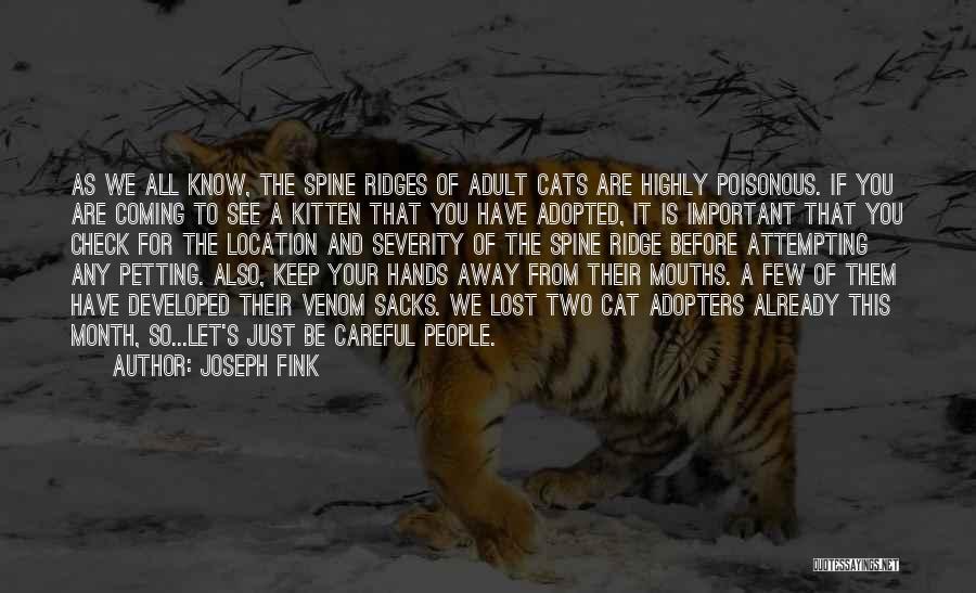 Joseph Fink Quotes: As We All Know, The Spine Ridges Of Adult Cats Are Highly Poisonous. If You Are Coming To See A