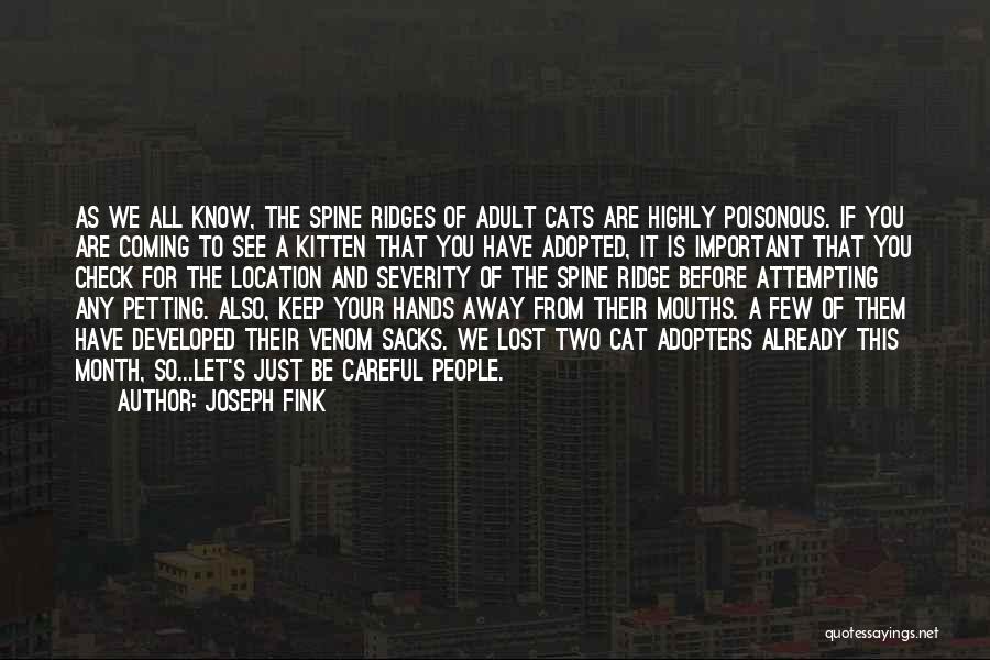 Joseph Fink Quotes: As We All Know, The Spine Ridges Of Adult Cats Are Highly Poisonous. If You Are Coming To See A